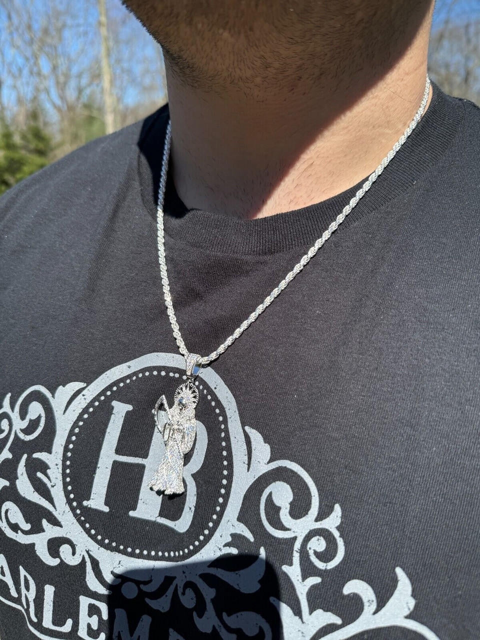 Large MOISSANITE Real 925 Silver / Gold Santa Muerte Grim Reaper Death Pendant