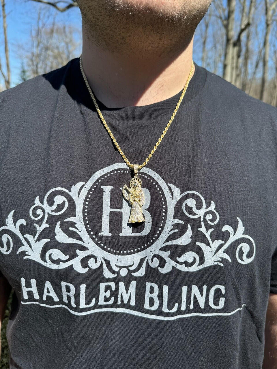 Large MOISSANITE Real 925 Silver / Gold Santa Muerte Grim Reaper Death Pendant