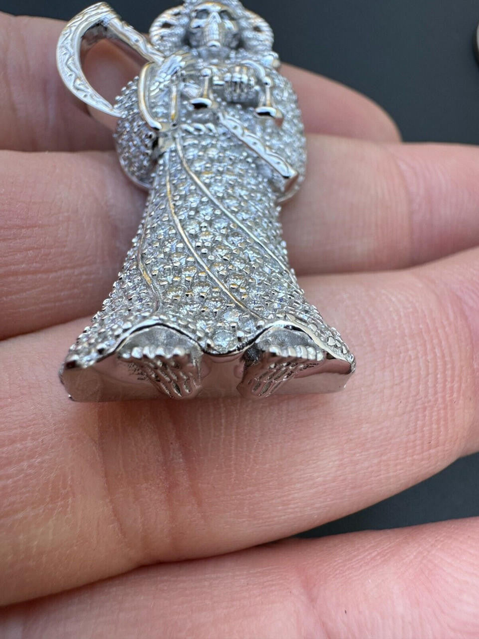 Large MOISSANITE Real 925 Silver / Gold Santa Muerte Grim Reaper Death Pendant