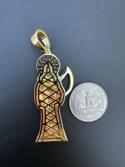Large MOISSANITE Real 925 Silver / Gold Santa Muerte Grim Reaper Death Pendant