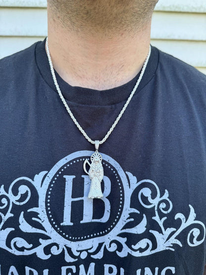 Large MOISSANITE Real 925 Silver / Gold Santa Muerte Grim Reaper Death Pendant