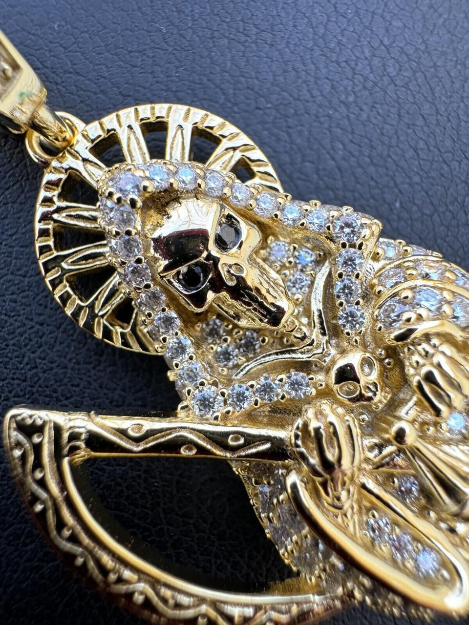 Large MOISSANITE Real 925 Silver / Gold Santa Muerte Grim Reaper Death Pendant