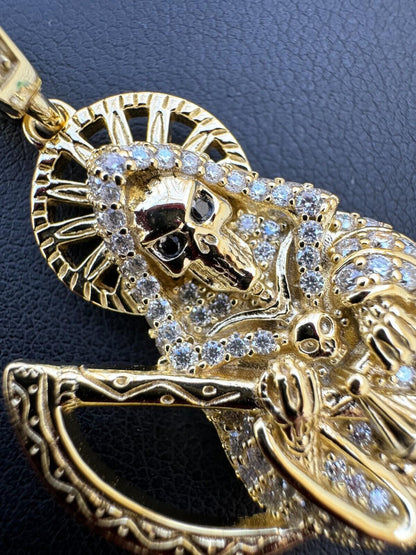 Large MOISSANITE Real 925 Silver / Gold Santa Muerte Grim Reaper Death Pendant