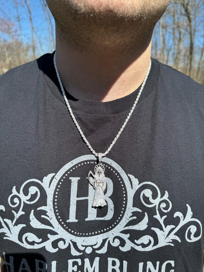 Large MOISSANITE Real 925 Silver / Gold Santa Muerte Grim Reaper Death Pendant