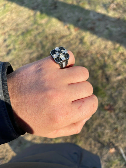 Large Real Solid 925 Sterling Silver Mens Baguette Black Diamond Ring Hip Hop