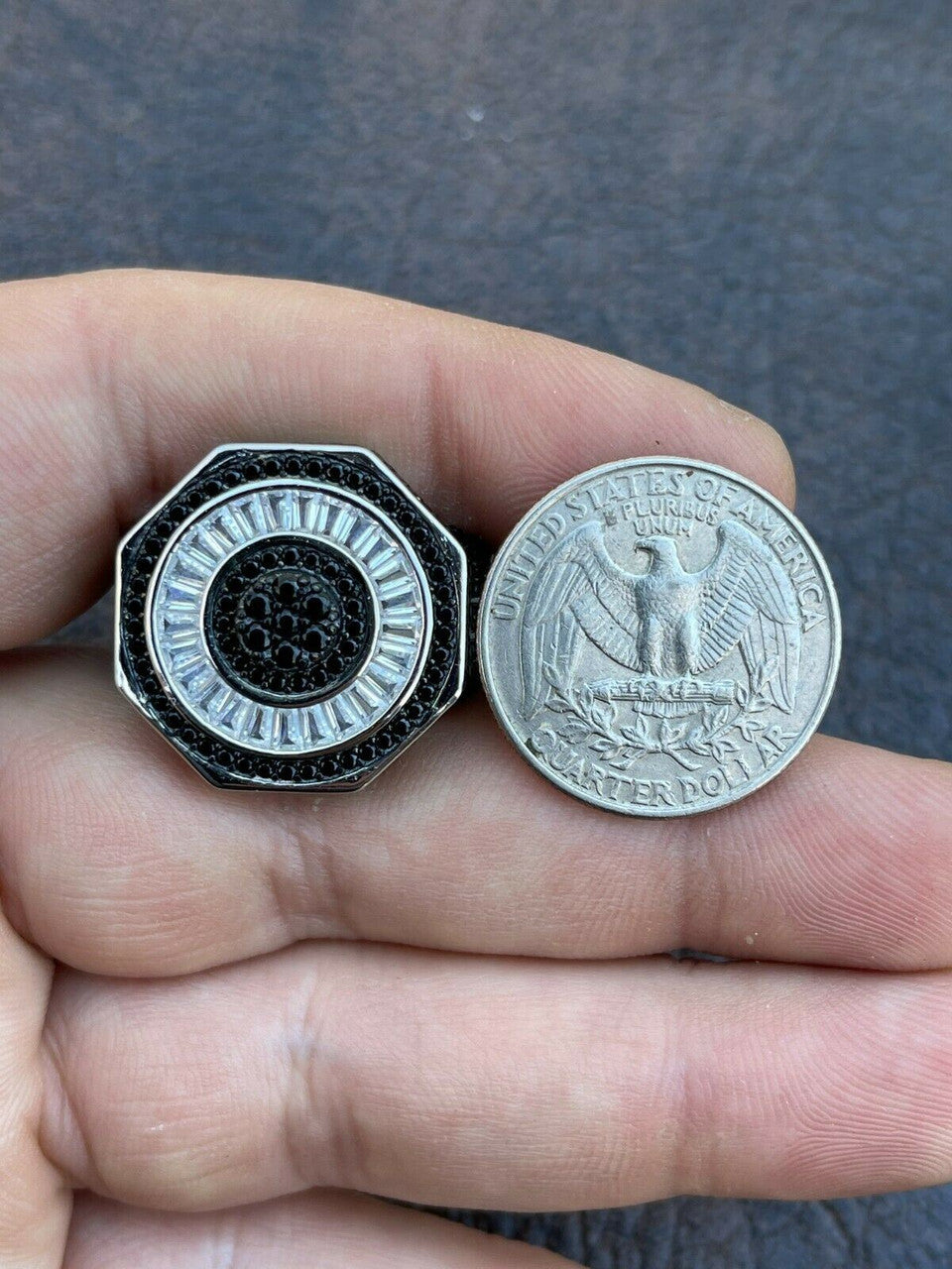 Large Solid Real 925 Sterling Silver Black Diamond Baguette Pinky Ring Hip Hop