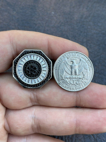 Large Solid Real 925 Sterling Silver Black Diamond Baguette Pinky Ring Hip Hop