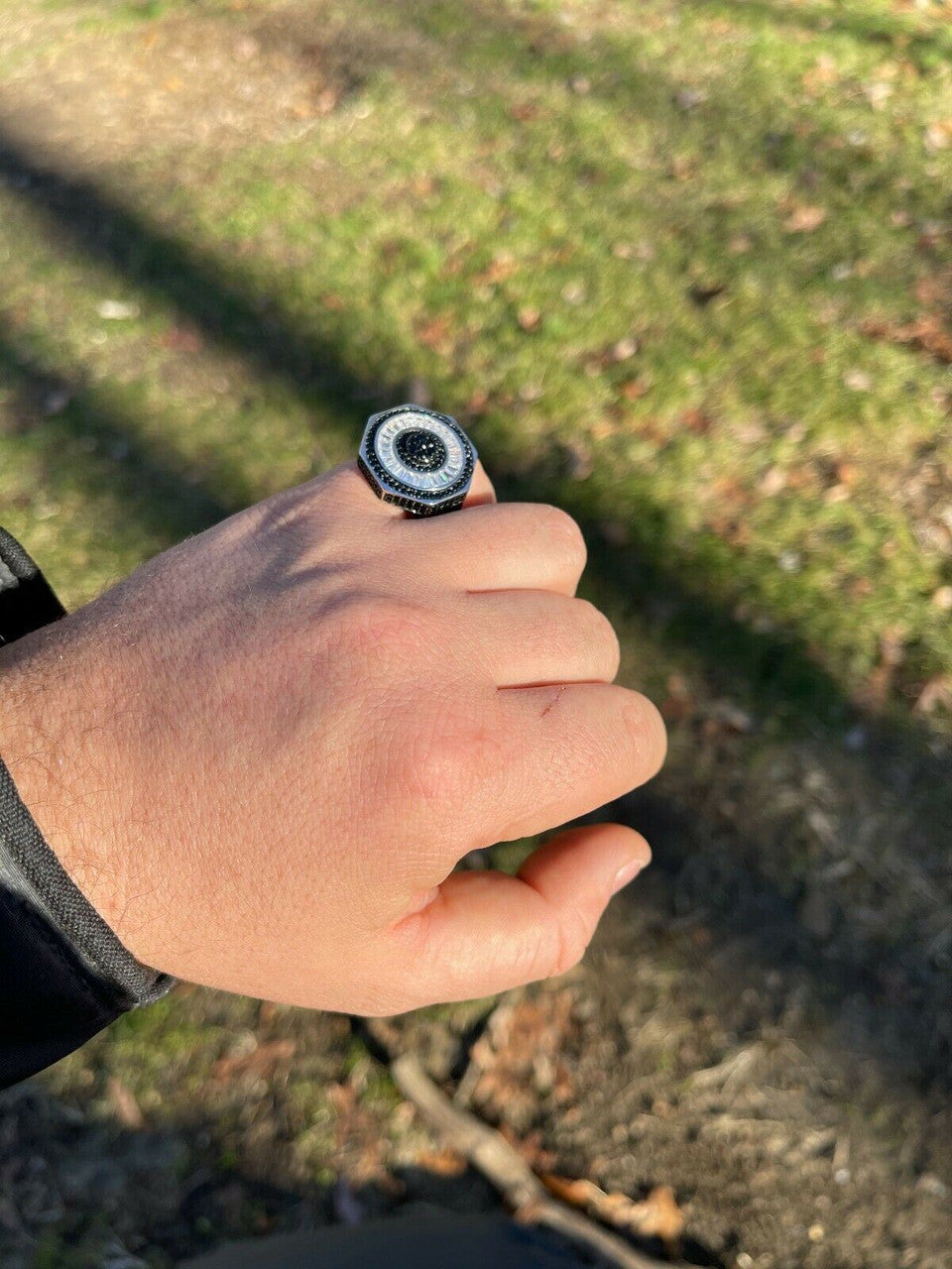 Large Solid Real 925 Sterling Silver Black Diamond Baguette Pinky Ring Hip Hop