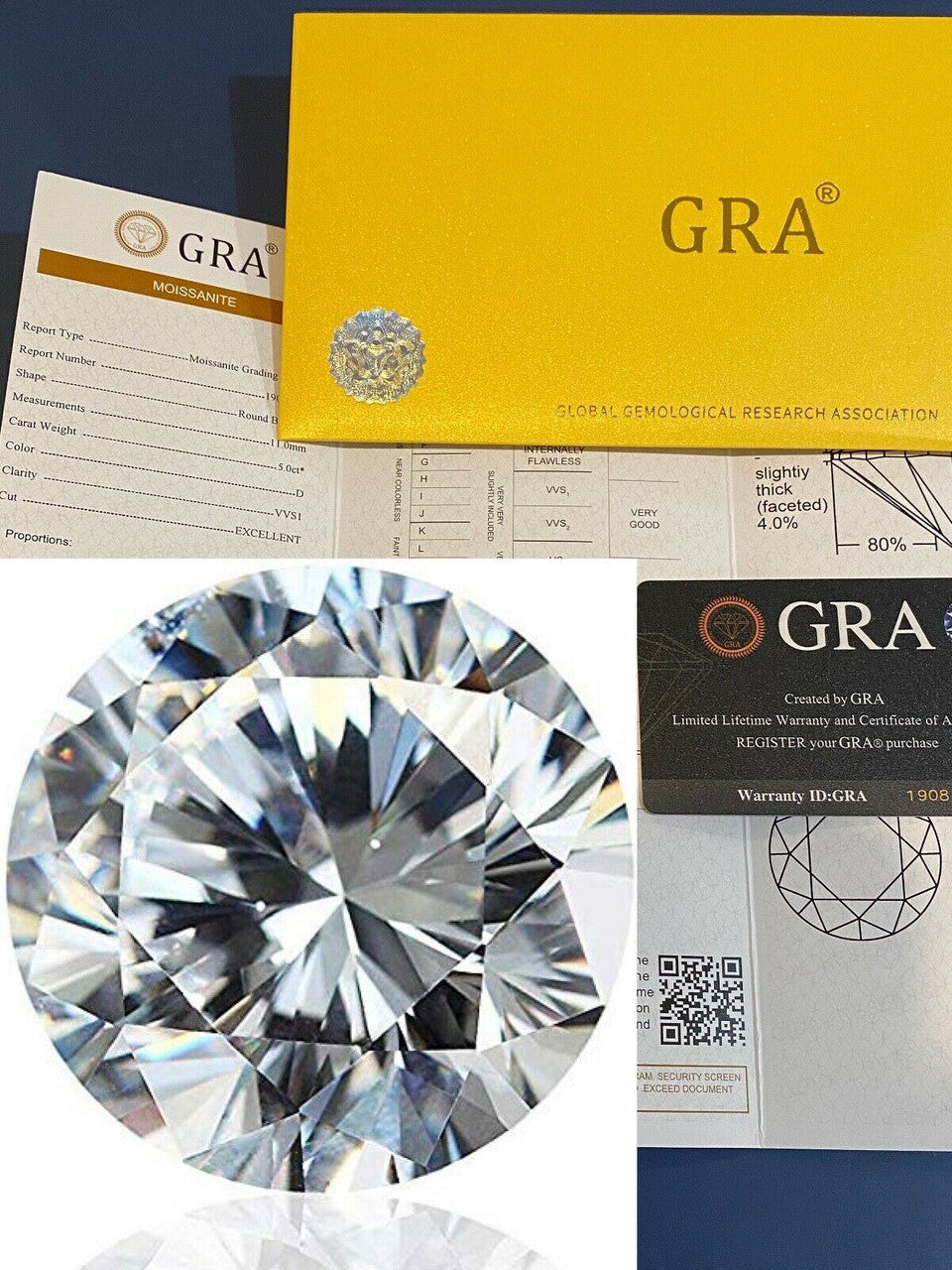 Loose Moissanite Real Gem Stone W. GRA Certificate 3-12mm 0.1-6ct