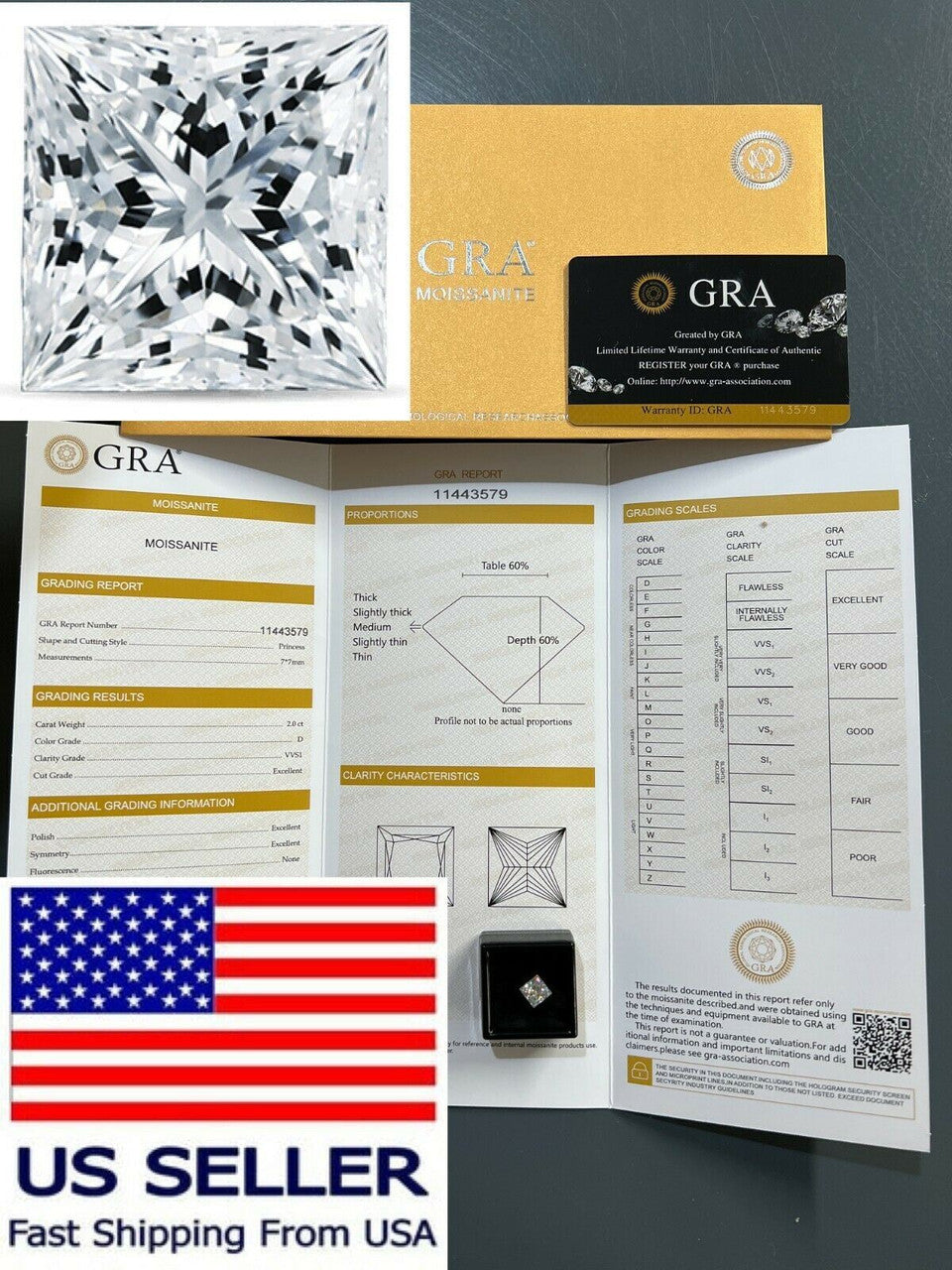 Loose Square Princess Moissanite Real Stone W GRA Certificate 1.5-10mm Diamond