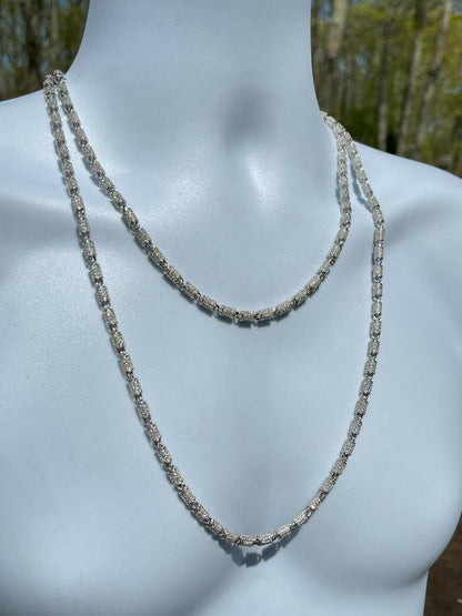 Men Barrel Chain Real Solid 925 Silver Iced Flooded Out Diamond Hip Hop Necklace