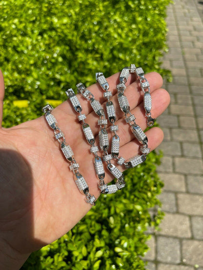 Men Bullet Chain Real Solid 925 Silver Iced Flooded Out Diamond Hip Hop Necklace