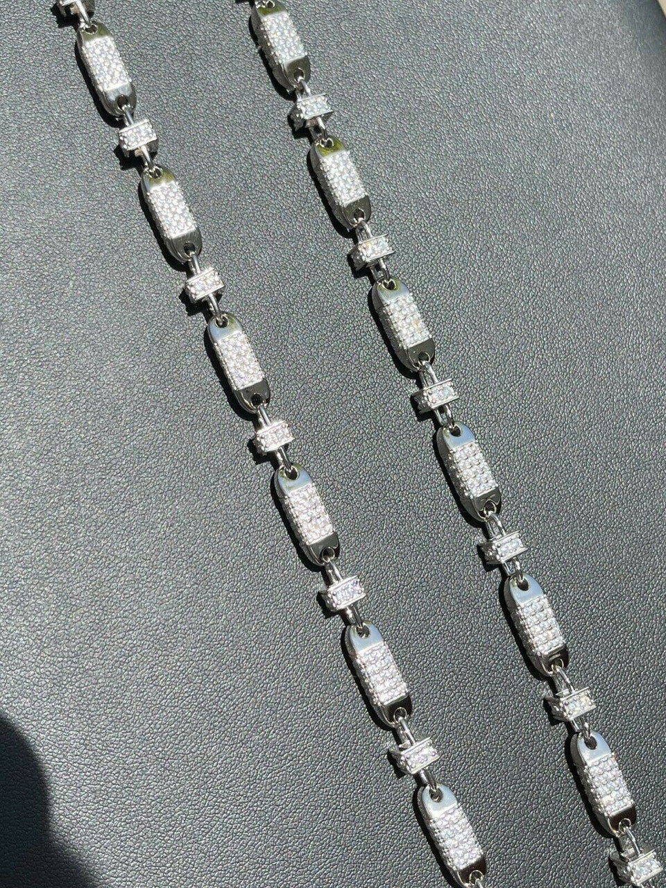 Men Bullet Chain Real Solid 925 Silver Iced Flooded Out Diamond Hip Hop Necklace