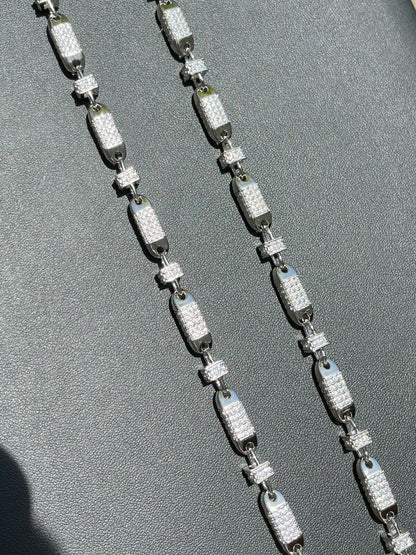 Men Bullet Chain Real Solid 925 Silver Iced Flooded Out Diamond Hip Hop Necklace