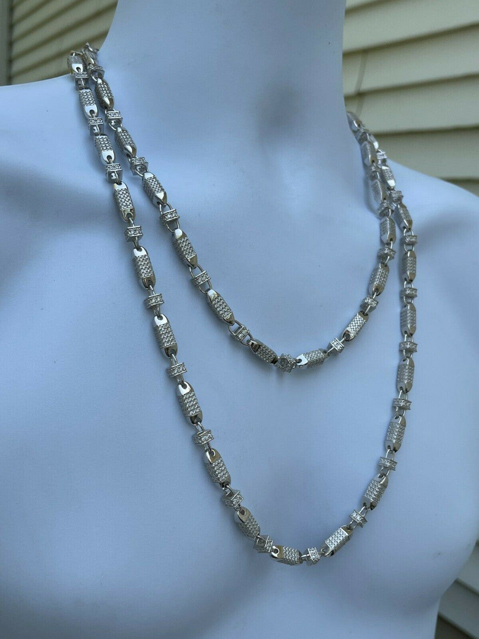 Men Bullet Chain Real Solid 925 Silver Iced Flooded Out Diamond Hip Hop Necklace