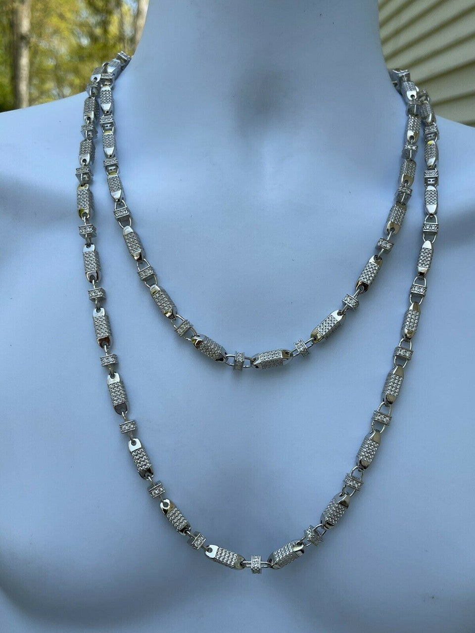 Men Bullet Chain Real Solid 925 Silver Iced Flooded Out Diamond Hip Hop Necklace