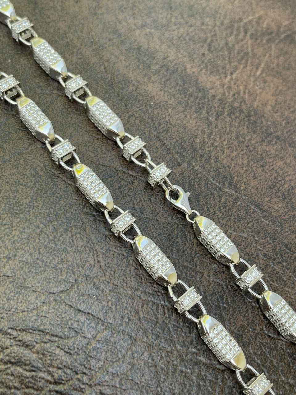 Men Bullet Chain Real Solid 925 Silver Iced Flooded Out Diamond Hip Hop Necklace