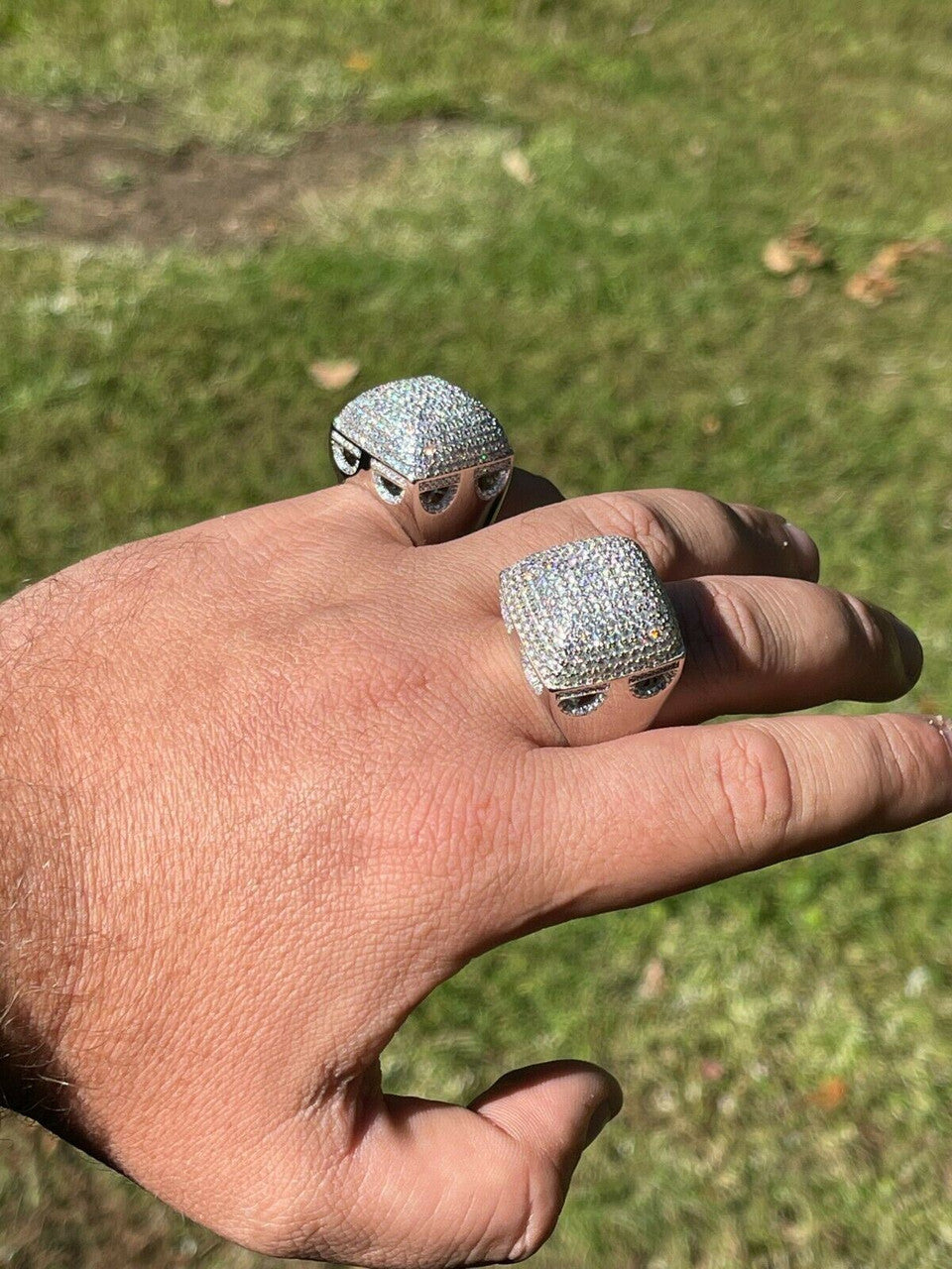 Men Real Solid 925 Sterling Silver Hip Hop Ring Big Iced Diamond Huge 23mm Pinky