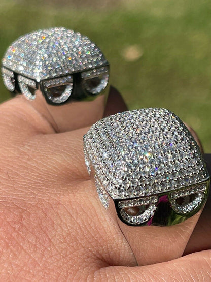 Men Real Solid 925 Sterling Silver Hip Hop Ring Big Iced Diamond Huge 23mm Pinky
