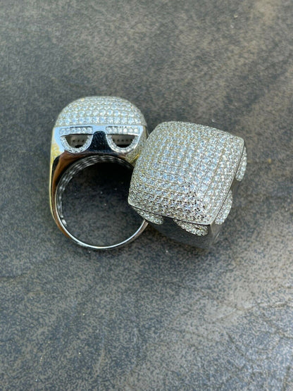 Men Real Solid 925 Sterling Silver Hip Hop Ring Big Iced Diamond Huge 23mm Pinky