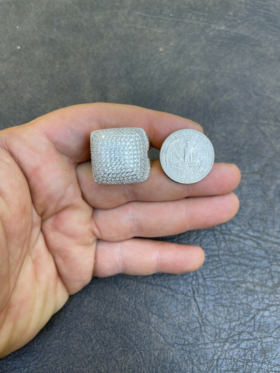 Mens 14k Gold Vermeil Real 925 Silver Hip Hop Ring Big Iced Diamond Huge Pinky