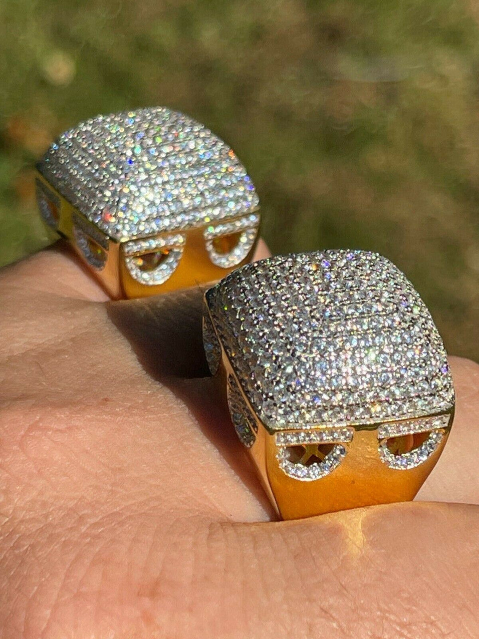 Mens 14k Gold Vermeil Real 925 Silver Hip Hop Ring Big Iced Diamond Huge Pinky