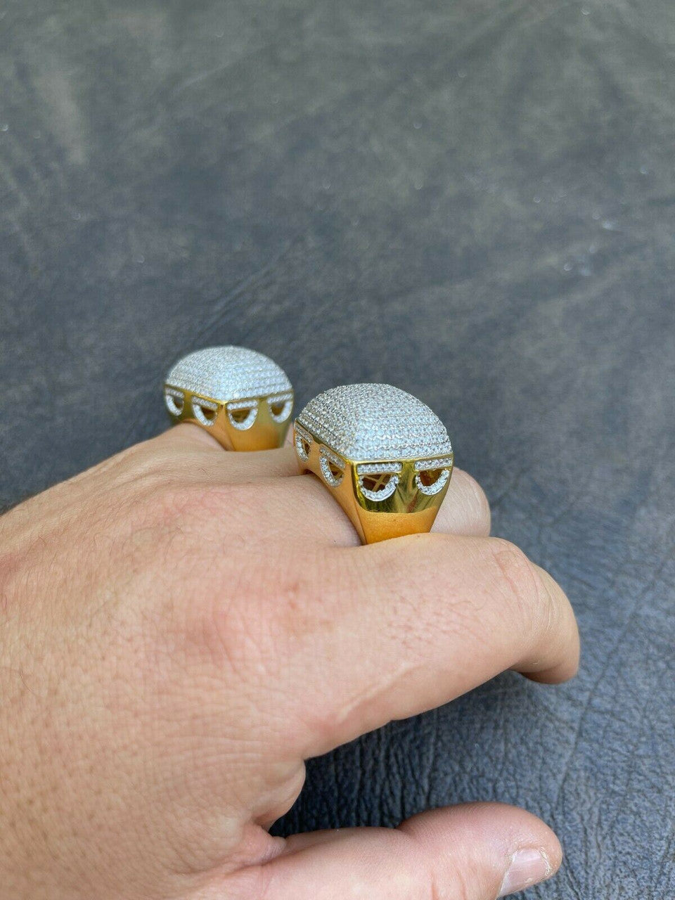 Mens 14k Gold Vermeil Real 925 Silver Hip Hop Ring Big Iced Diamond Huge Pinky