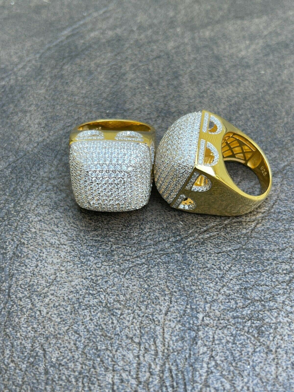 Mens 14k Gold Vermeil Real 925 Silver Hip Hop Ring Big Iced Diamond Huge Pinky