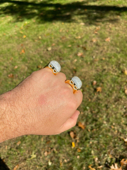 Mens 14k Gold Vermeil Real 925 Silver Hip Hop Ring Big Iced Diamond Huge Pinky