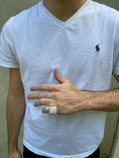 Mens 14k Gold Vermeil Real 925 Silver Hip Hop Ring Big Iced Diamond Huge Pinky