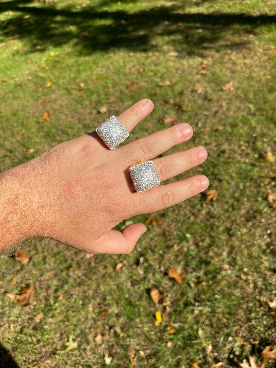 Mens 14k Gold Vermeil Real 925 Silver Hip Hop Ring Big Iced Diamond Huge Pinky