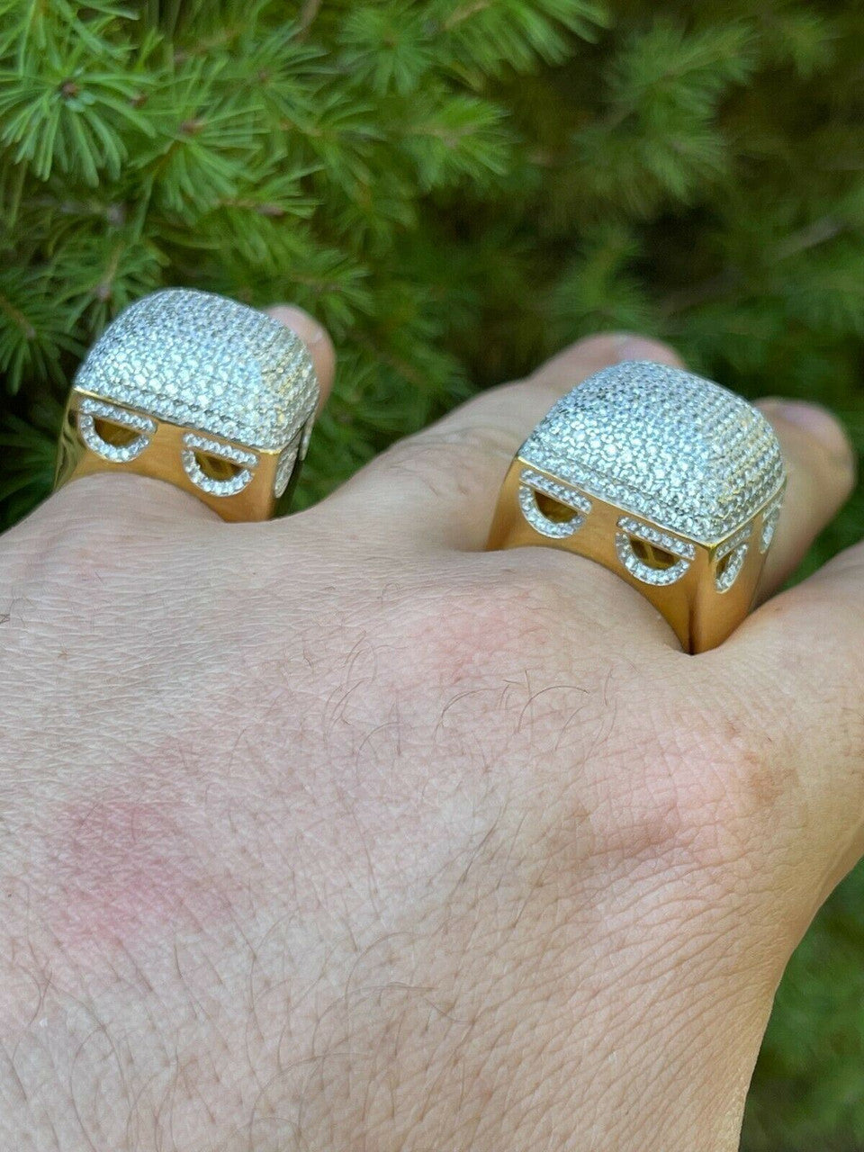 Mens 14k Gold Vermeil Real 925 Silver Hip Hop Ring Big Iced Diamond Huge Pinky