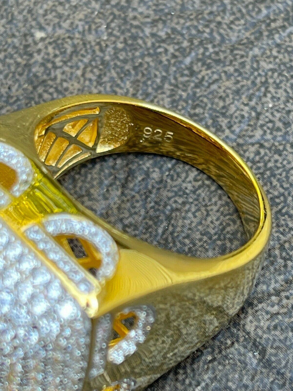 Mens 14k Gold Vermeil Real 925 Silver Hip Hop Ring Big Iced Diamond Huge Pinky