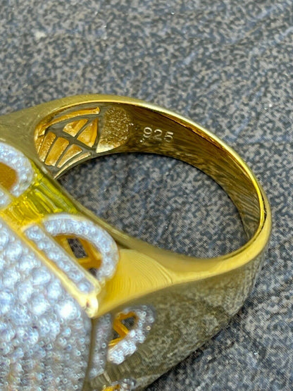 Mens 14k Gold Vermeil Real 925 Silver Hip Hop Ring Big Iced Diamond Huge Pinky