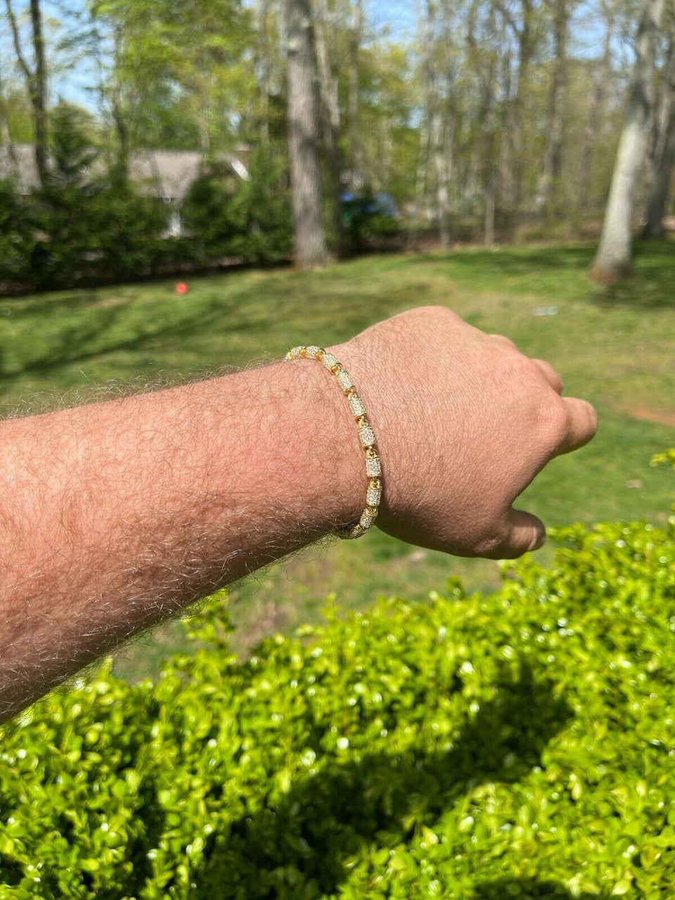 Mens Barrel Bracelet 14k Gold Over Solid 925 Silver Iced Flooded Out Hip Hop