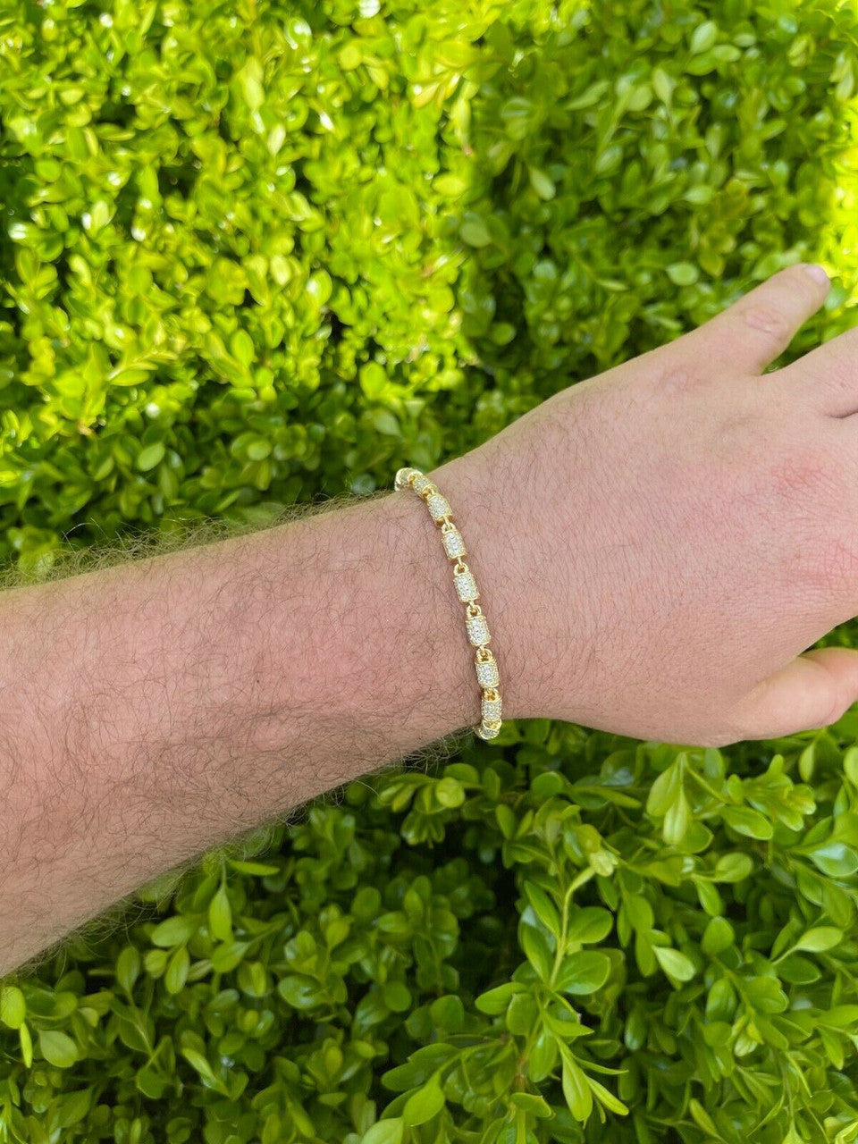 Mens Barrel Bracelet 14k Gold Over Solid 925 Silver Iced Flooded Out Hip Hop