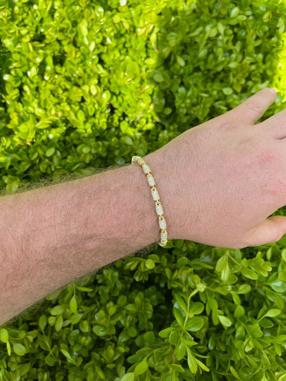 Mens Barrel Bracelet 14k Gold Over Solid 925 Silver Iced Flooded Out Hip Hop