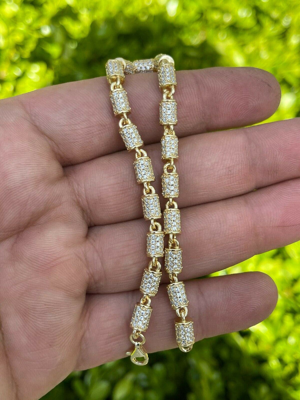 Mens Barrel Bracelet 14k Gold Over Solid 925 Silver Iced Flooded Out Hip Hop