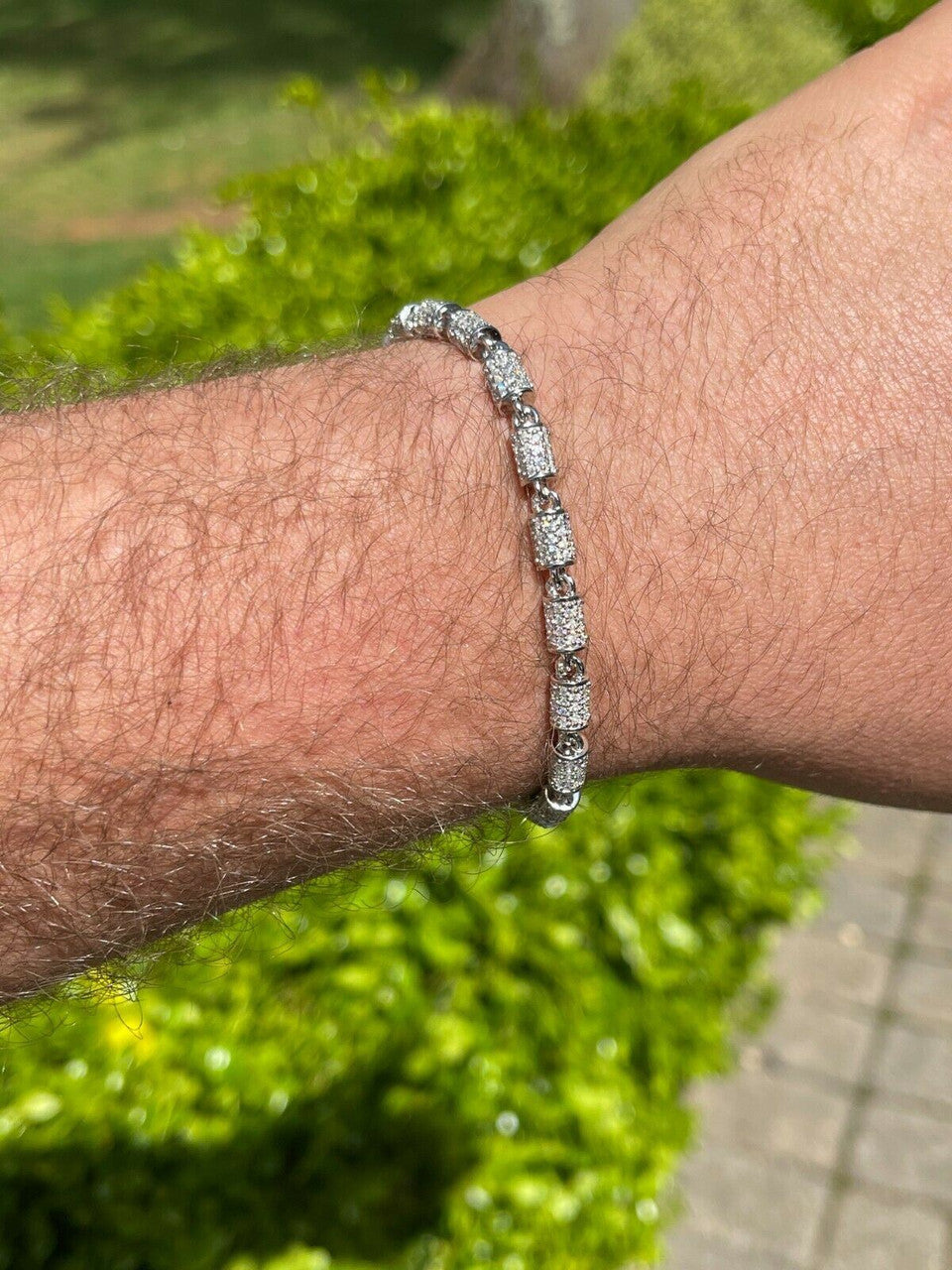 Mens Barrel Tennis Bracelet Solid 925 Sterling Silver Iced Flooded Out Hip Hop