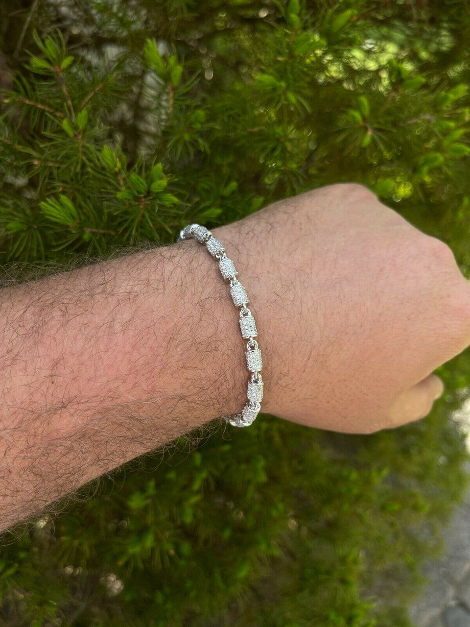 Mens Barrel Tennis Bracelet Solid 925 Sterling Silver Iced Flooded Out Hip Hop