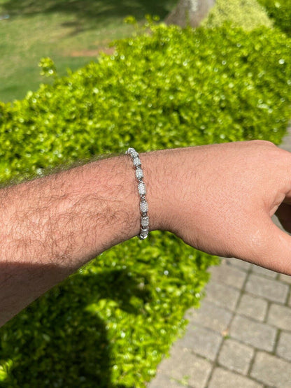 Mens Barrel Tennis Bracelet Solid 925 Sterling Silver Iced Flooded Out Hip Hop