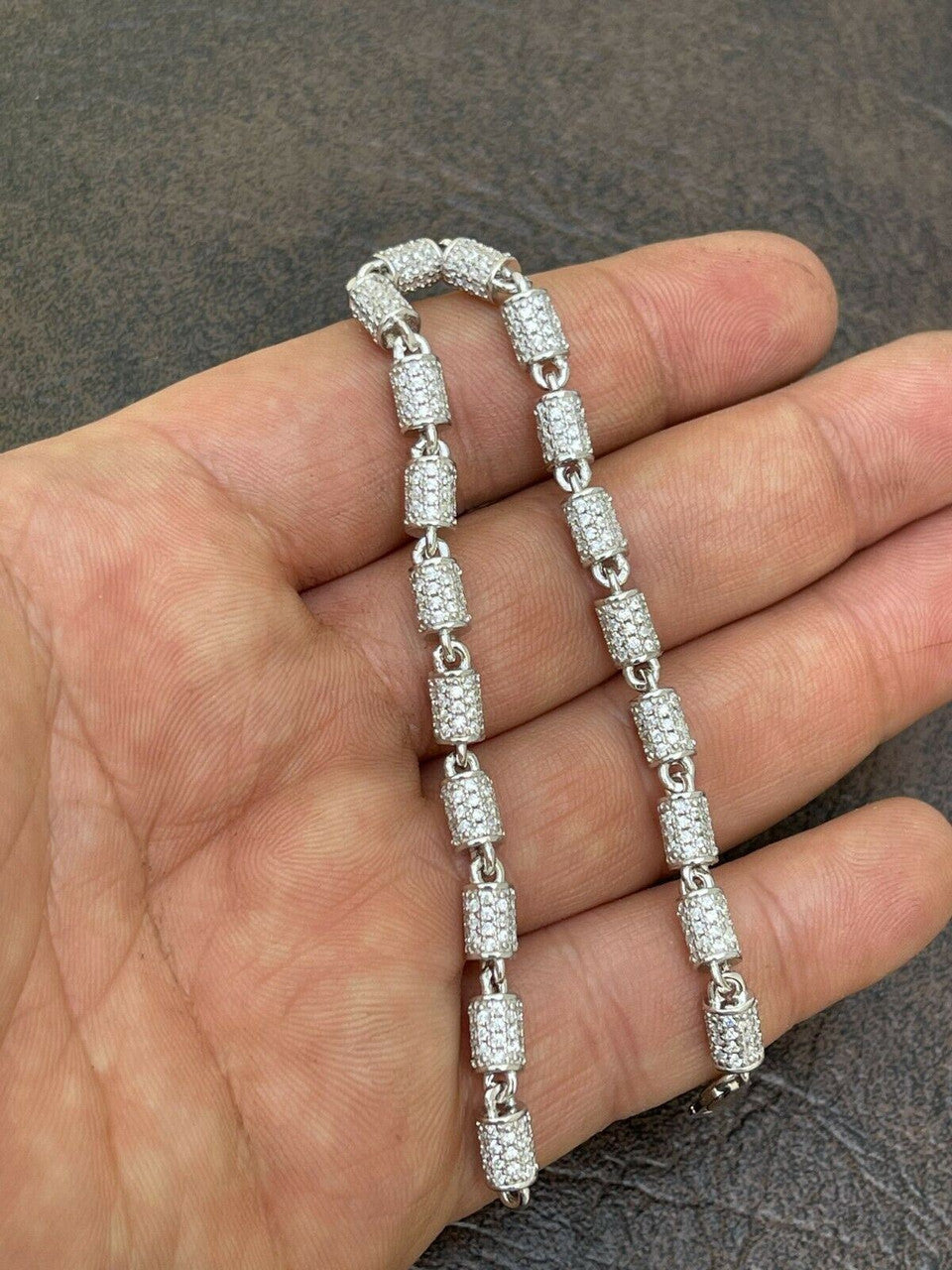 Mens Barrel Tennis Bracelet Solid 925 Sterling Silver Iced Flooded Out Hip Hop