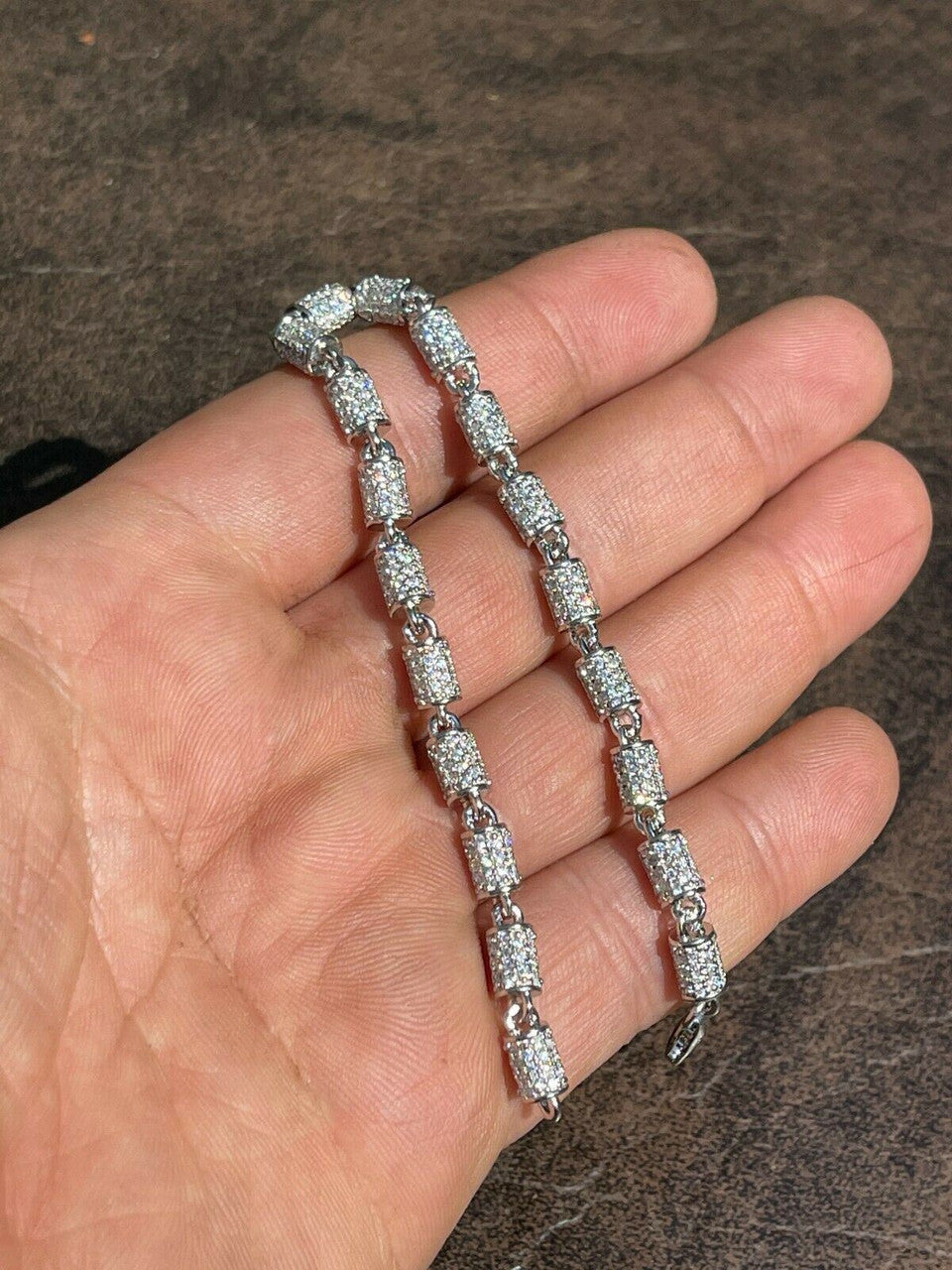 Mens Barrel Tennis Bracelet Solid 925 Sterling Silver Iced Flooded Out Hip Hop