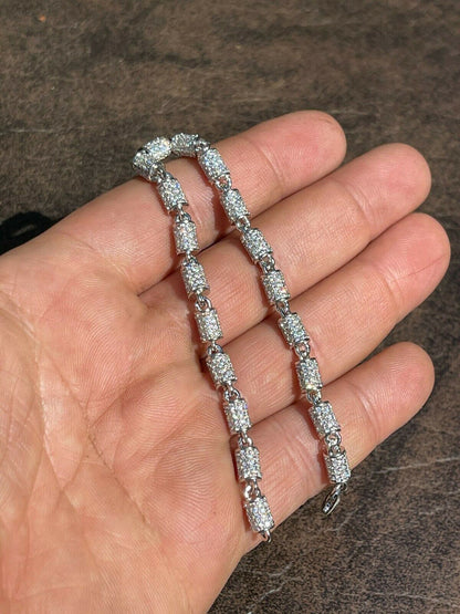 Mens Barrel Tennis Bracelet Solid 925 Sterling Silver Iced Flooded Out Hip Hop