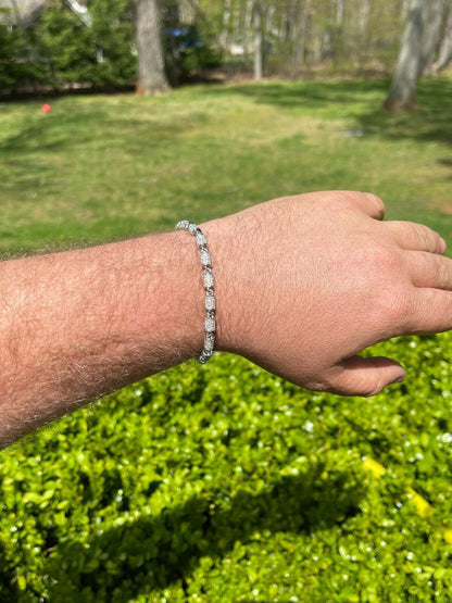 Mens Barrel Tennis Bracelet Solid 925 Sterling Silver Iced Flooded Out Hip Hop
