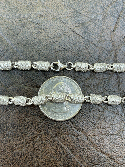 Mens Barrel Tennis Bracelet Solid 925 Sterling Silver Iced Flooded Out Hip Hop