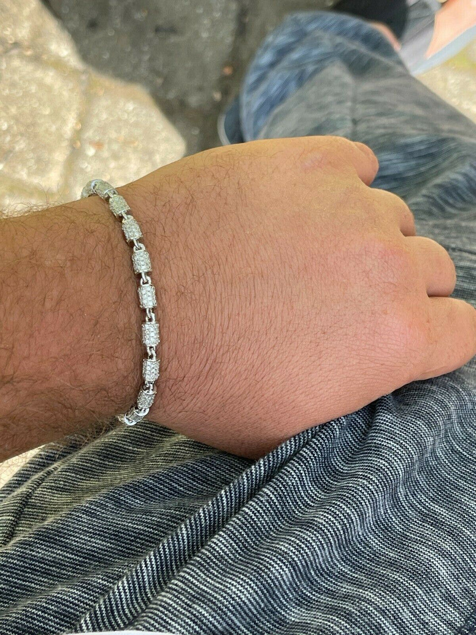 Mens Barrel Tennis Bracelet Solid 925 Sterling Silver Iced Flooded Out Hip Hop