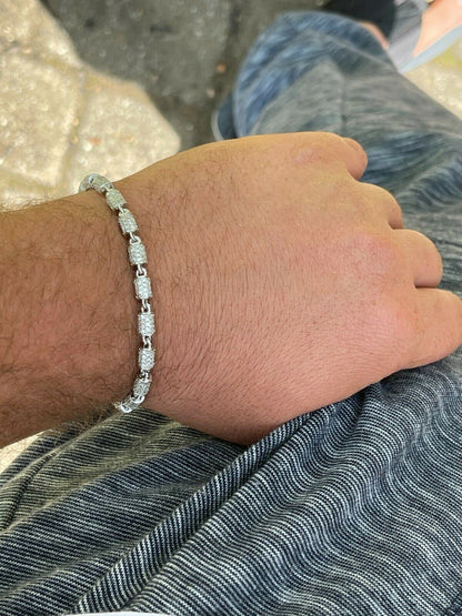 Mens Barrel Tennis Bracelet Solid 925 Sterling Silver Iced Flooded Out Hip Hop