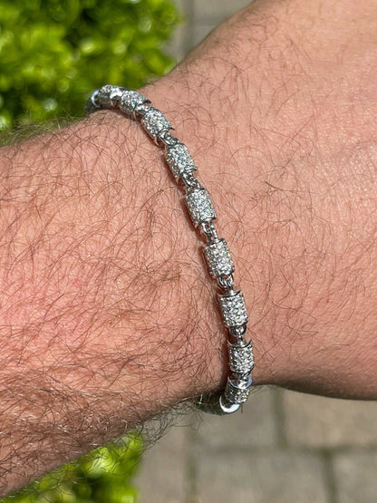Mens Barrel Tennis Bracelet Solid 925 Sterling Silver Iced Flooded Out Hip Hop