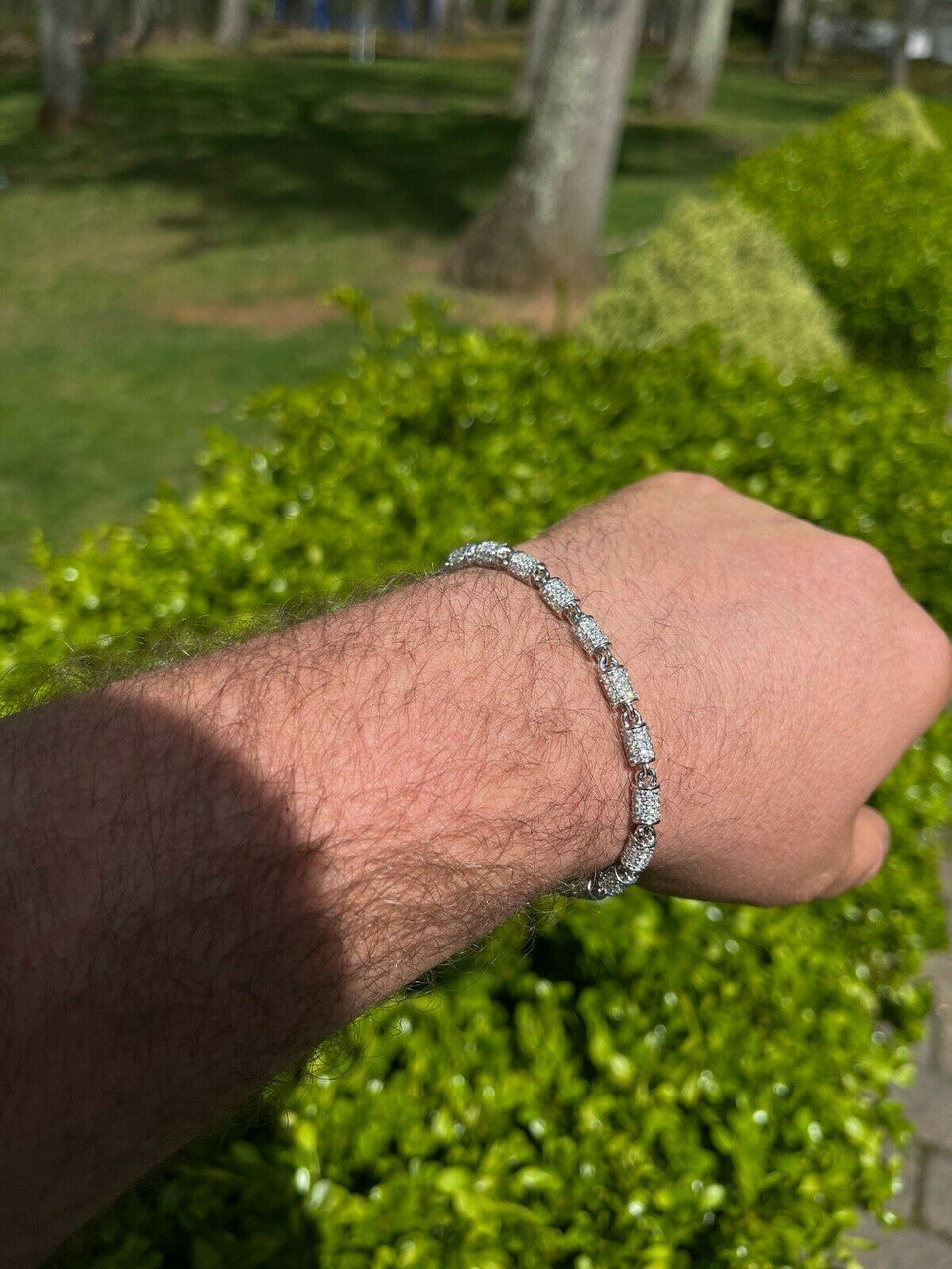 Mens Barrel Tennis Bracelet Solid 925 Sterling Silver Iced Flooded Out Hip Hop